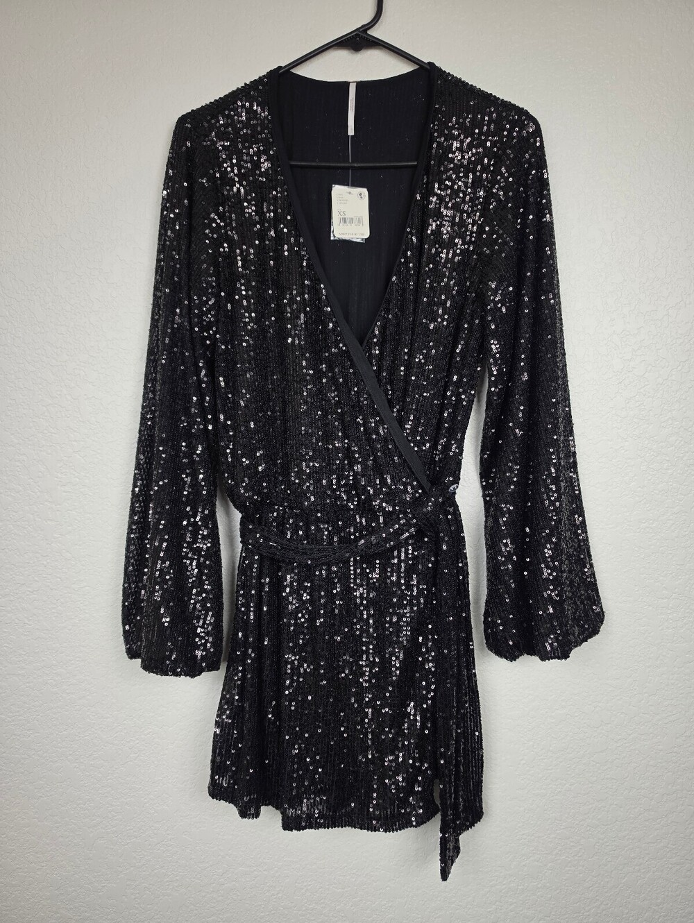 NWT $168 Free People Black Sequin XS Wrap Dress